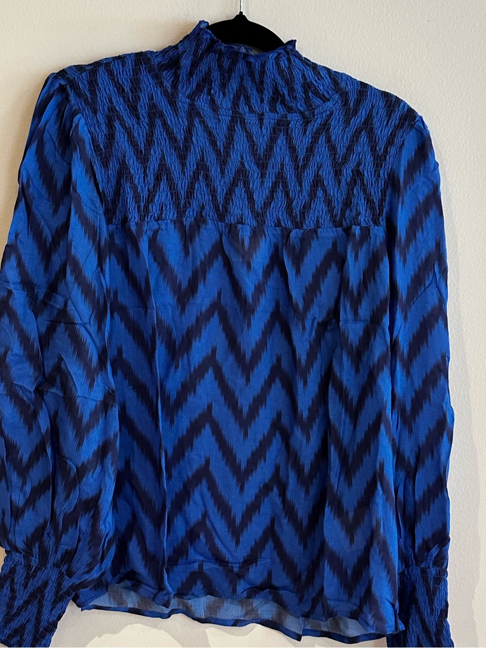 SOMNER size SMALL Katie Blouse Blue Navy Smocked High Neck Puff Sleeve NEW $160
